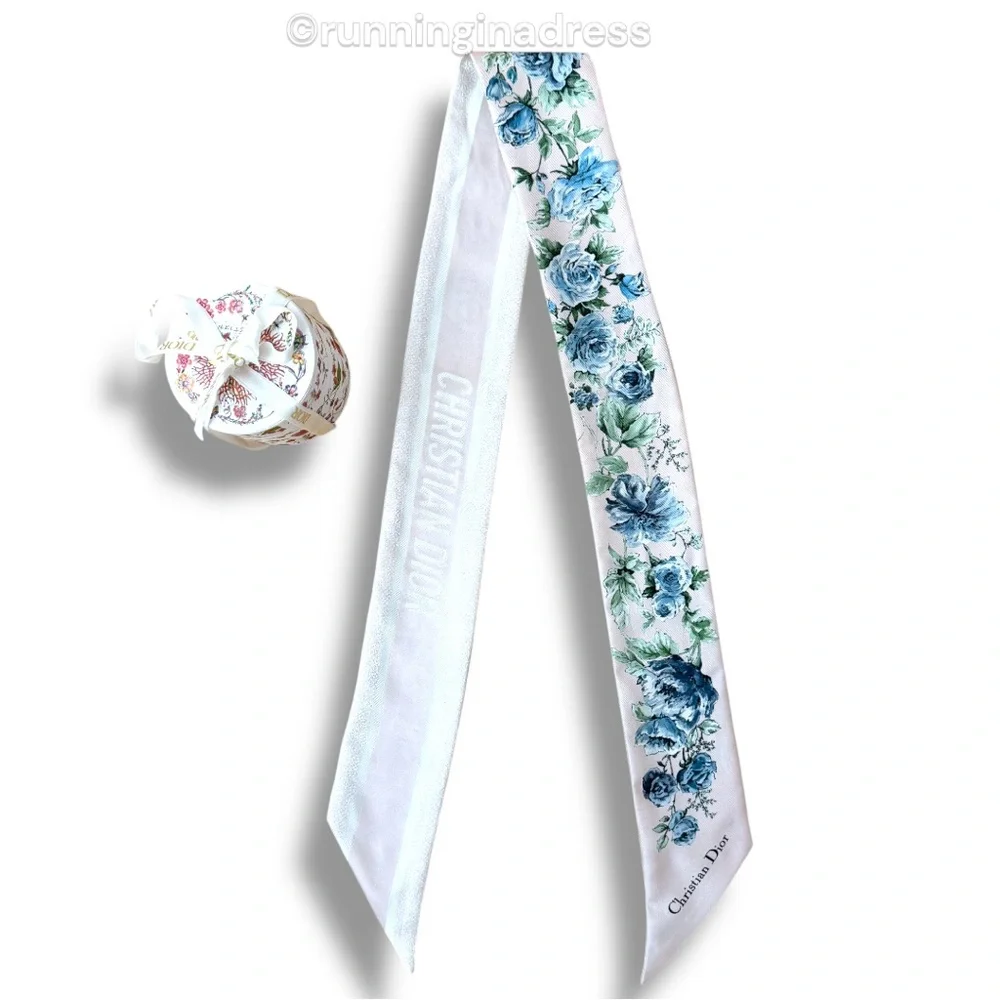 Dior Granville Mitzah Scarf Pink & Blue Floral Silk Twill Pietro Ruffo Design